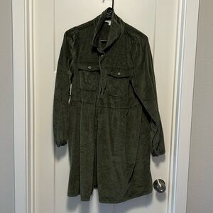 American Eagle olive green corduroy shirt dress only worn 2-3x